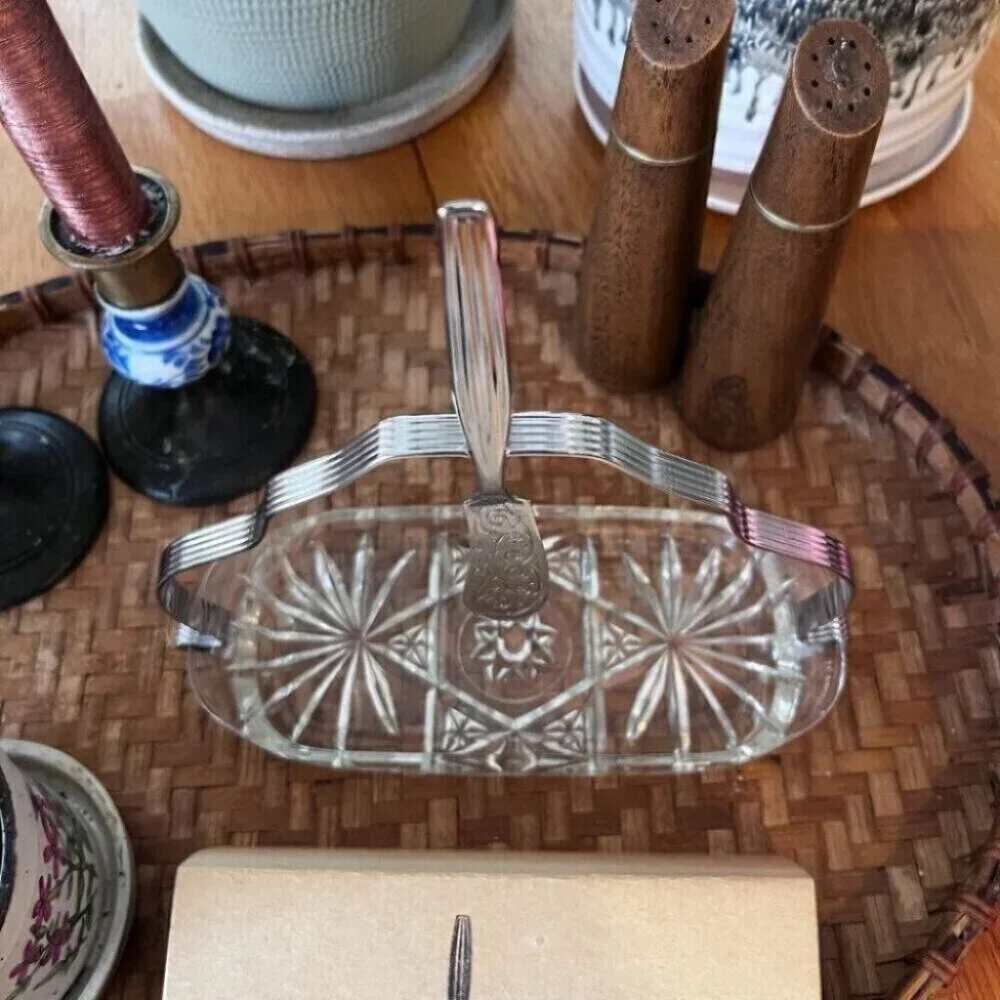 Vintage Crystal Butter Dish Spreader Server